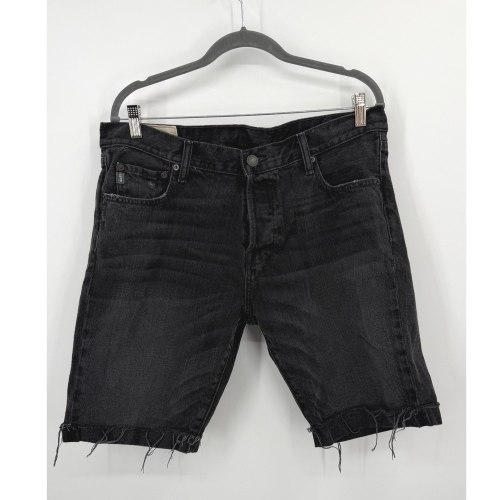 Abercrombie & Fitch Mens Denim Shorts Washed Black Button Fly Raw Hem 36